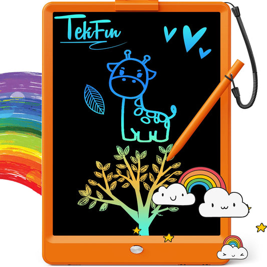 TEKFUN 10-inch LCD writing tablet front view for kids' mess-free drawing.