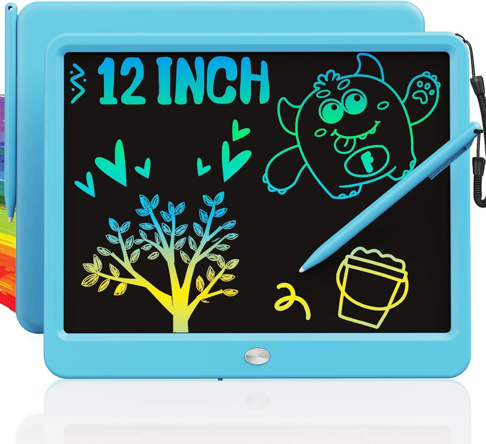 TEKFUN 12-inch LCD writing tablet blue front view for mess-free doodling.