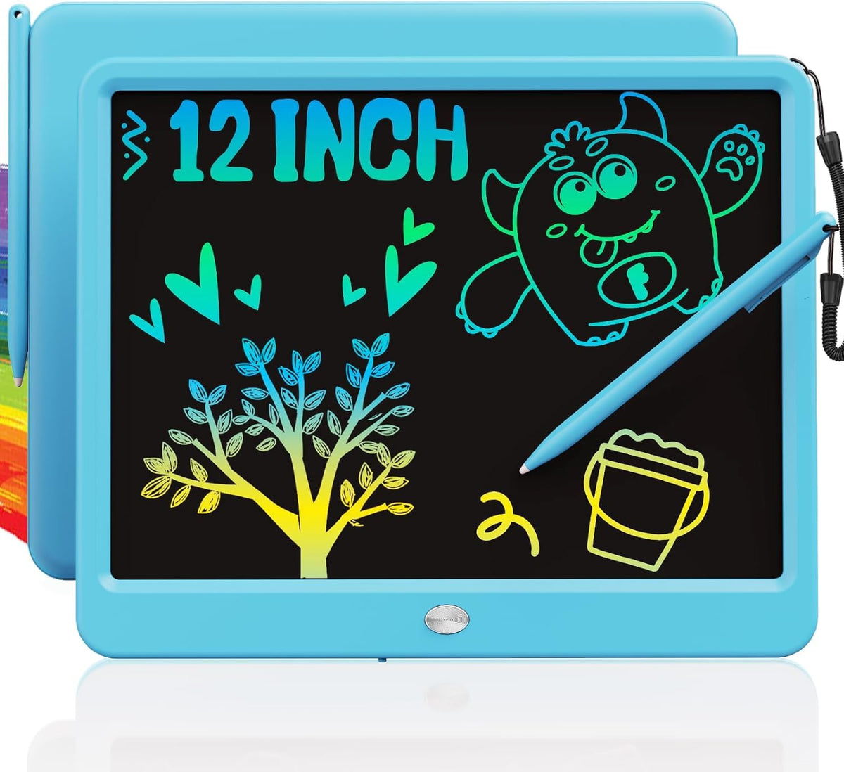 TEKFUN 12-inch LCD writing tablet blue front view for mess-free doodling.