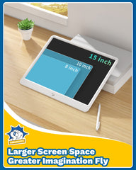 TEKFUN 15-inch LCD writing tablet with stand in use for comfortable viewing.