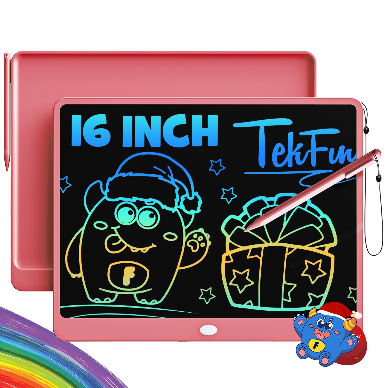 TEKFUN 16-inch pink LCD writing tablet shows vivid doodle space for kids