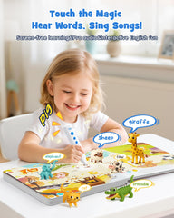 TEKFUN child taps page to hear words read aloud and learn