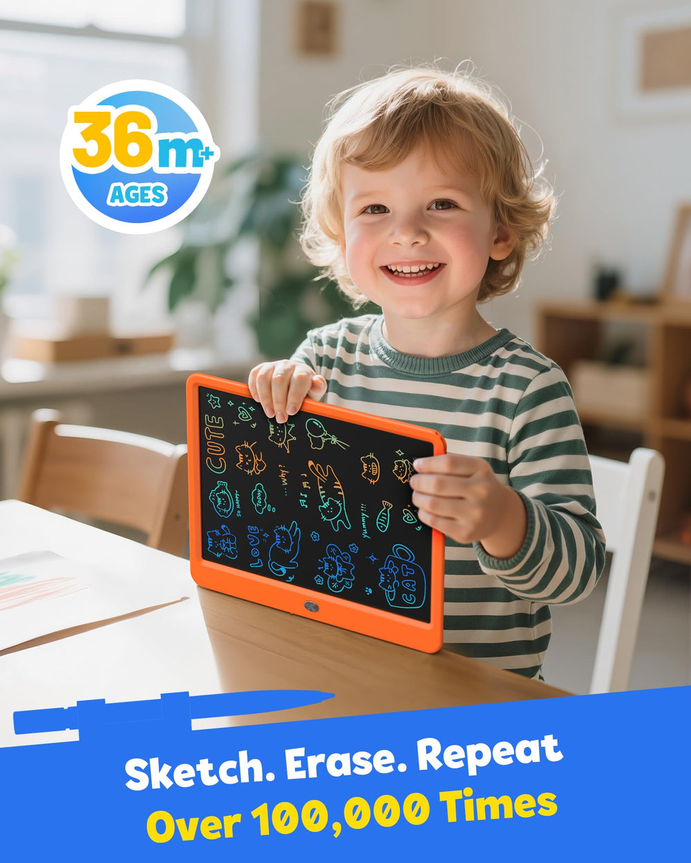 TEKFUN colorful doodle board with scribbles showing kid-friendly creativity