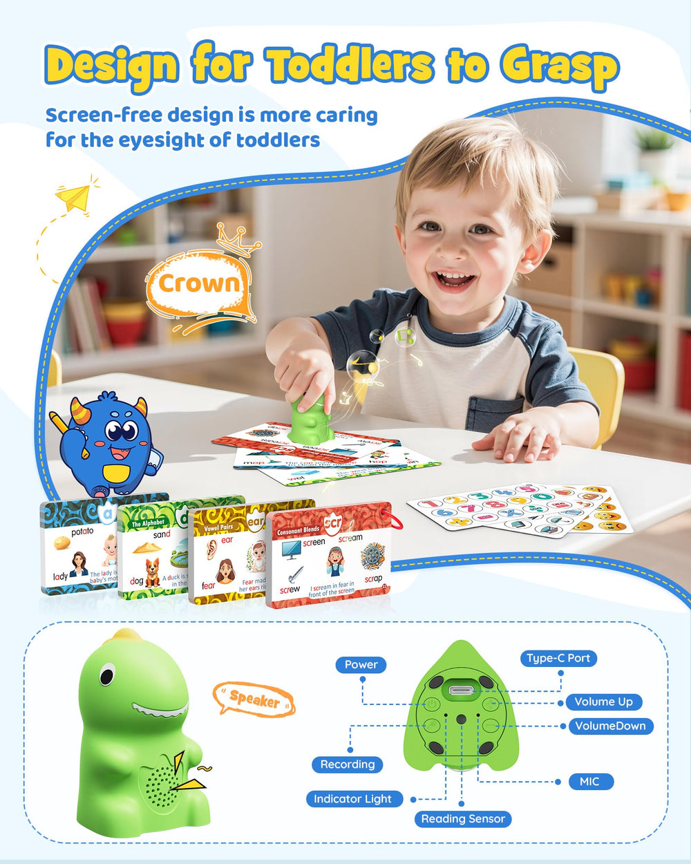 TEKFUN flash cards spread featuring letters, numbers, and objects for vocabulary.