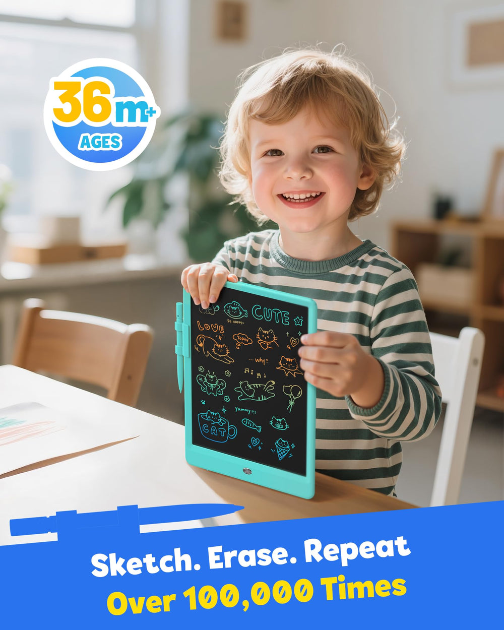 TEKFUN writing tablet with stylus for precise lines and easy drawing.