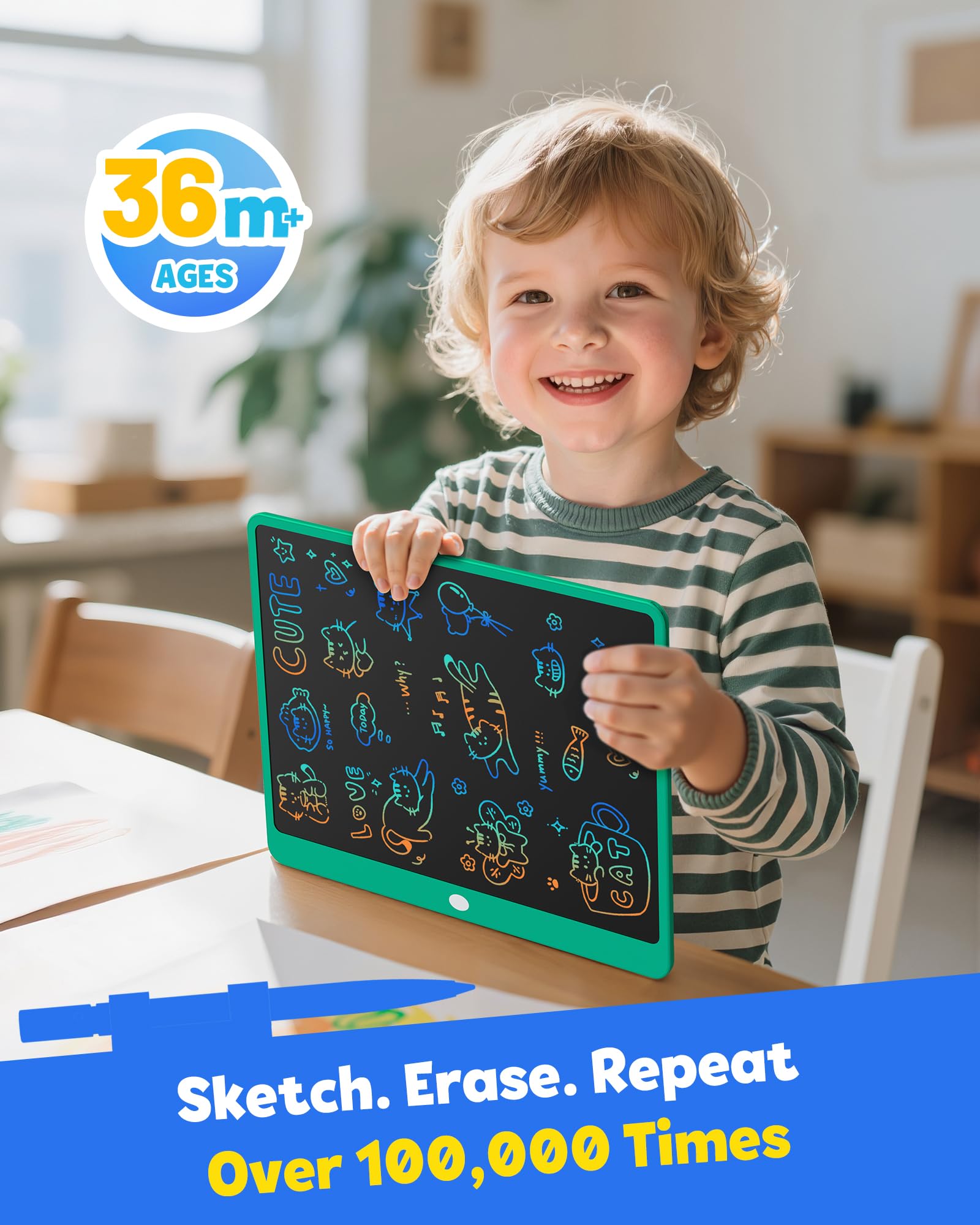 TEKFUN large doodle board with colorful display for kid-friendly creativity.
