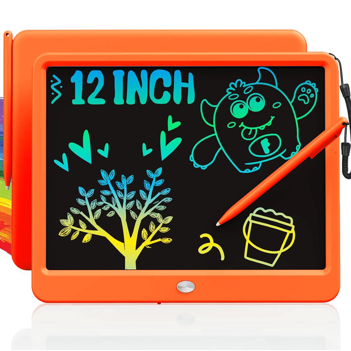 TEKFUN LCD writing tablet orange front view for kids coloring and drawing on the go
