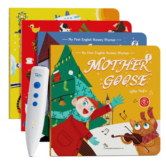 TEKFUN musical word talking pen in use reads aloud to encourage early literacy