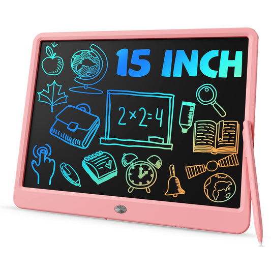 TEKFUN 15-inch pink LCD tablet showing large writing area for doodles and notes