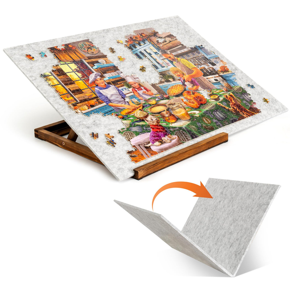Tektalk foldable puzzle board folded for compact storage and portability