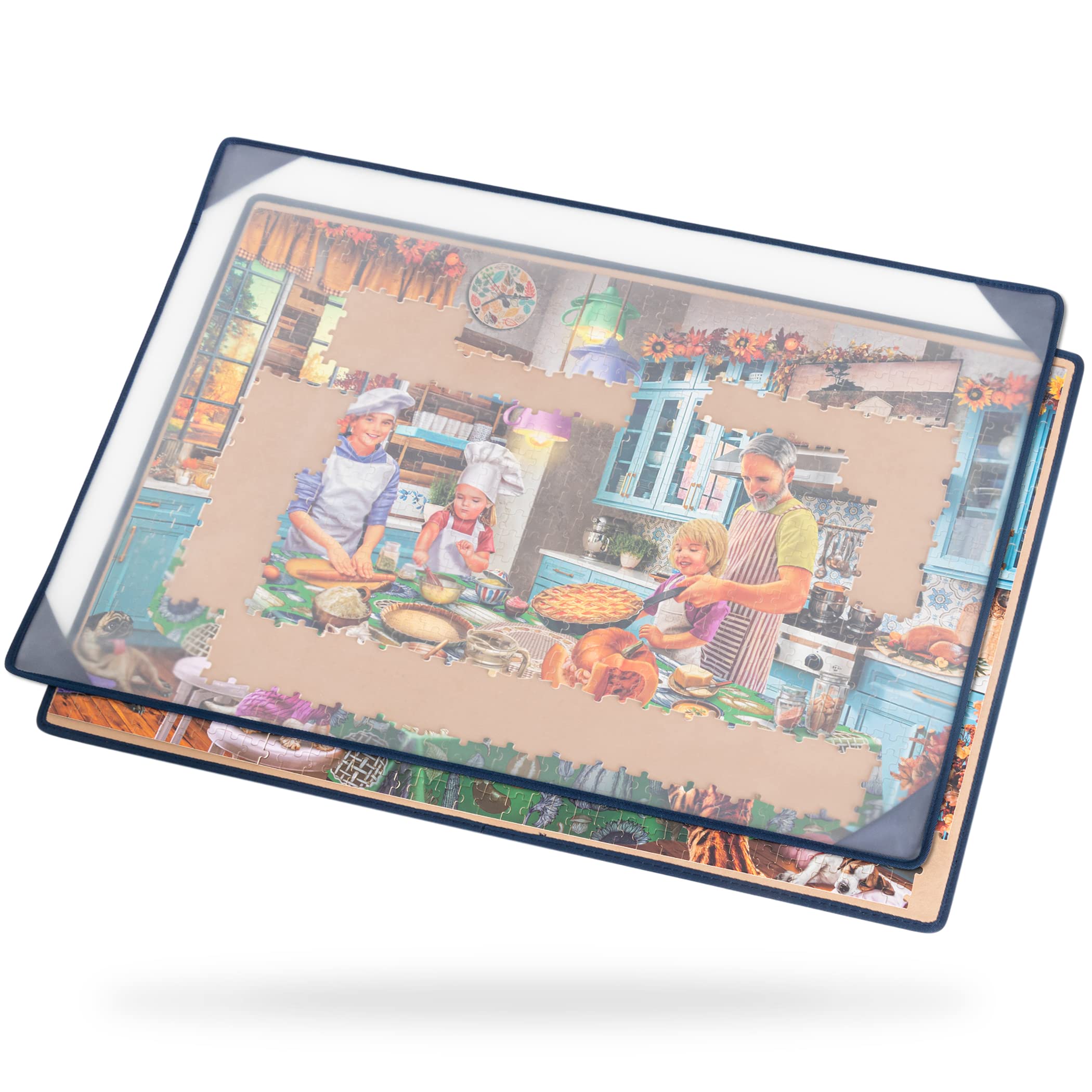 Tektalk jigsaw board with dustproof cover protecting unfinished puzzle from dust