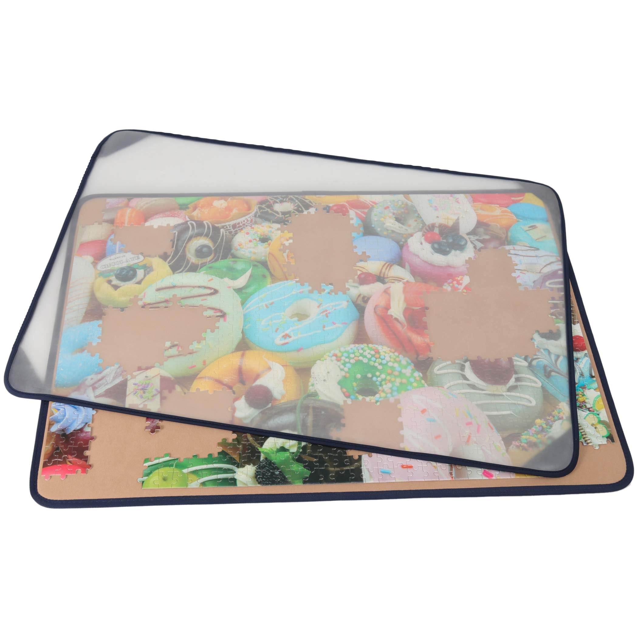 Tektalk Jigsaw Board with dustproof cover keeps puzzles clean for later.