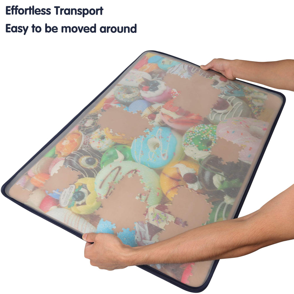 Tektalk Jigsaw Board soft flannelette cover immobilizes puzzle pieces.