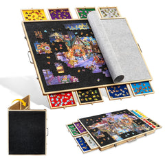 Tektalk puzzle board foldable with eight trays keeps pieces organized during play.