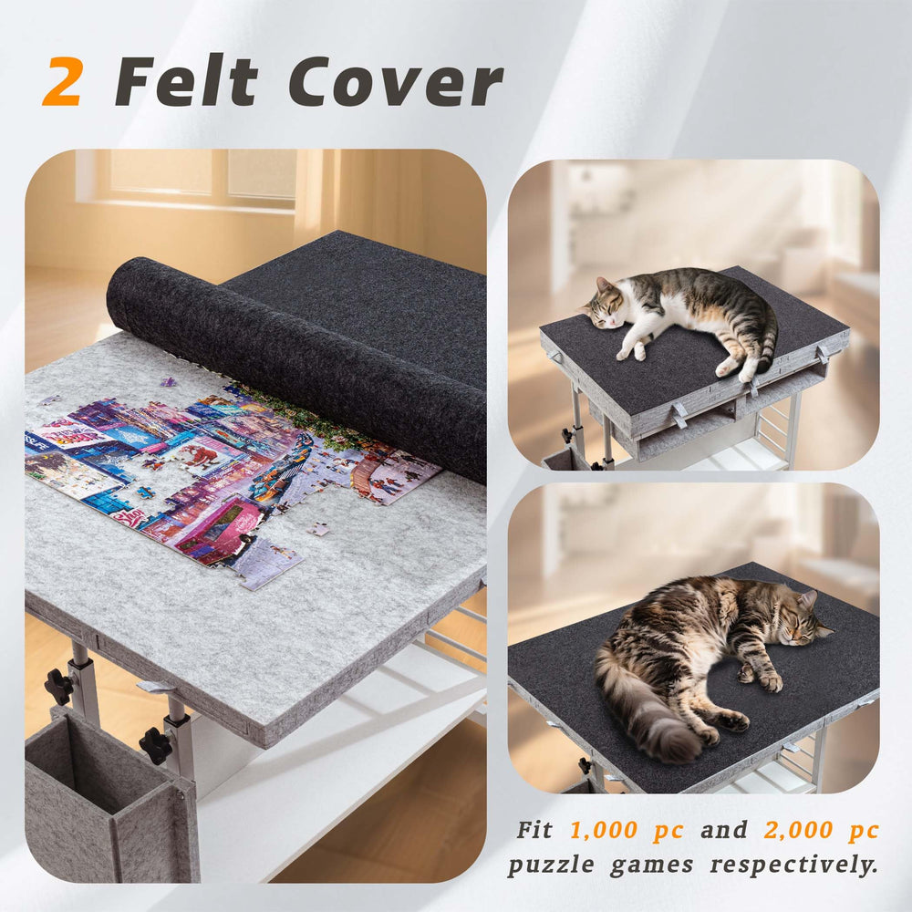Tektalk bottom shelf storage offers extra space for puzzle boxes and accessories.