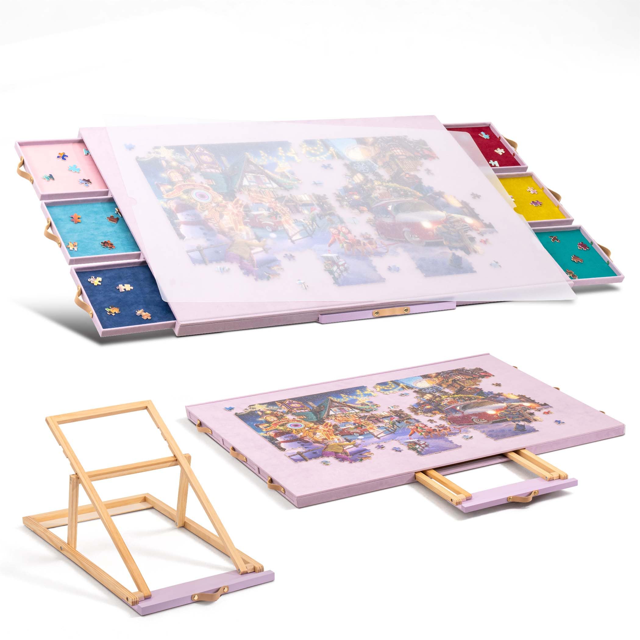 Tektalk puzzle table with cover protects pieces from dust during puzzling.