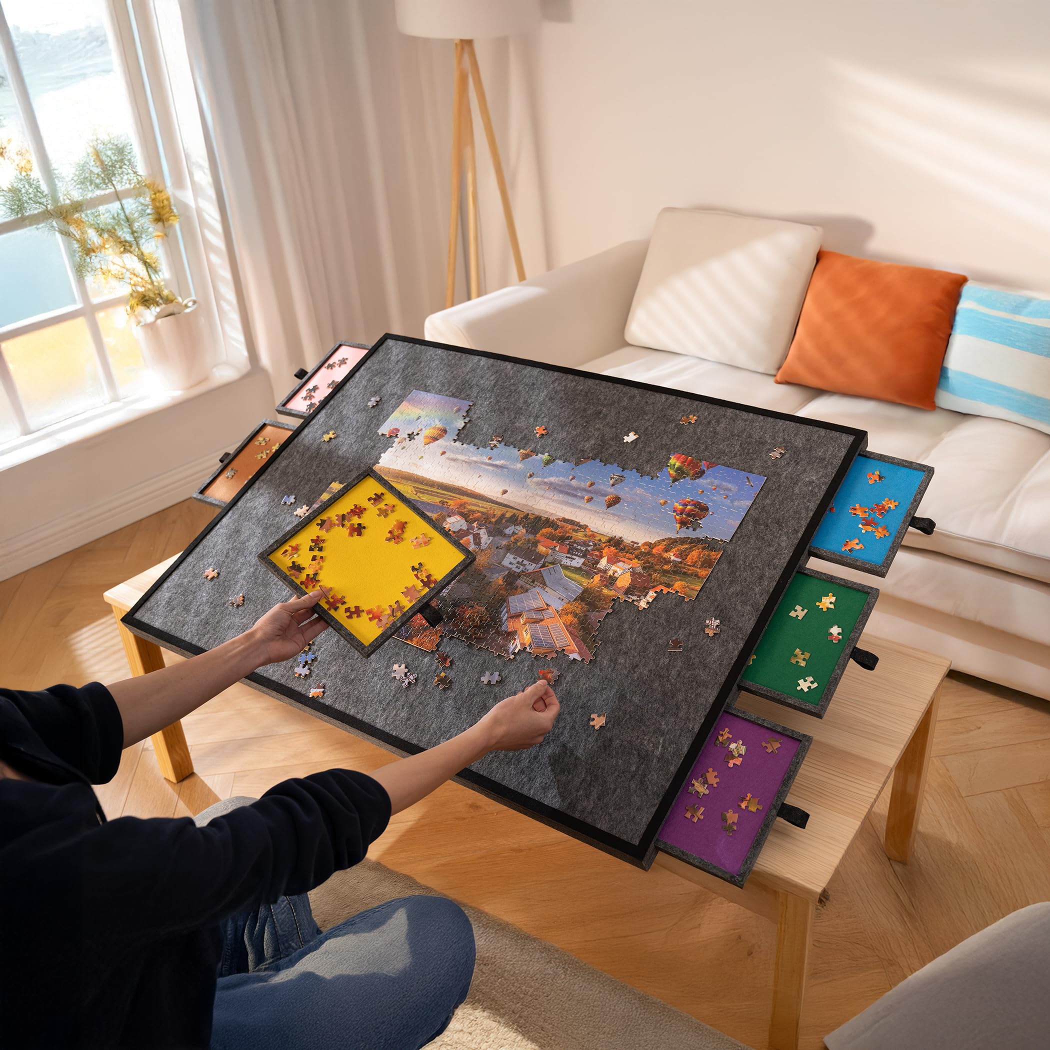 Tektalk puzzle table in use with a large 2000-piece puzzle