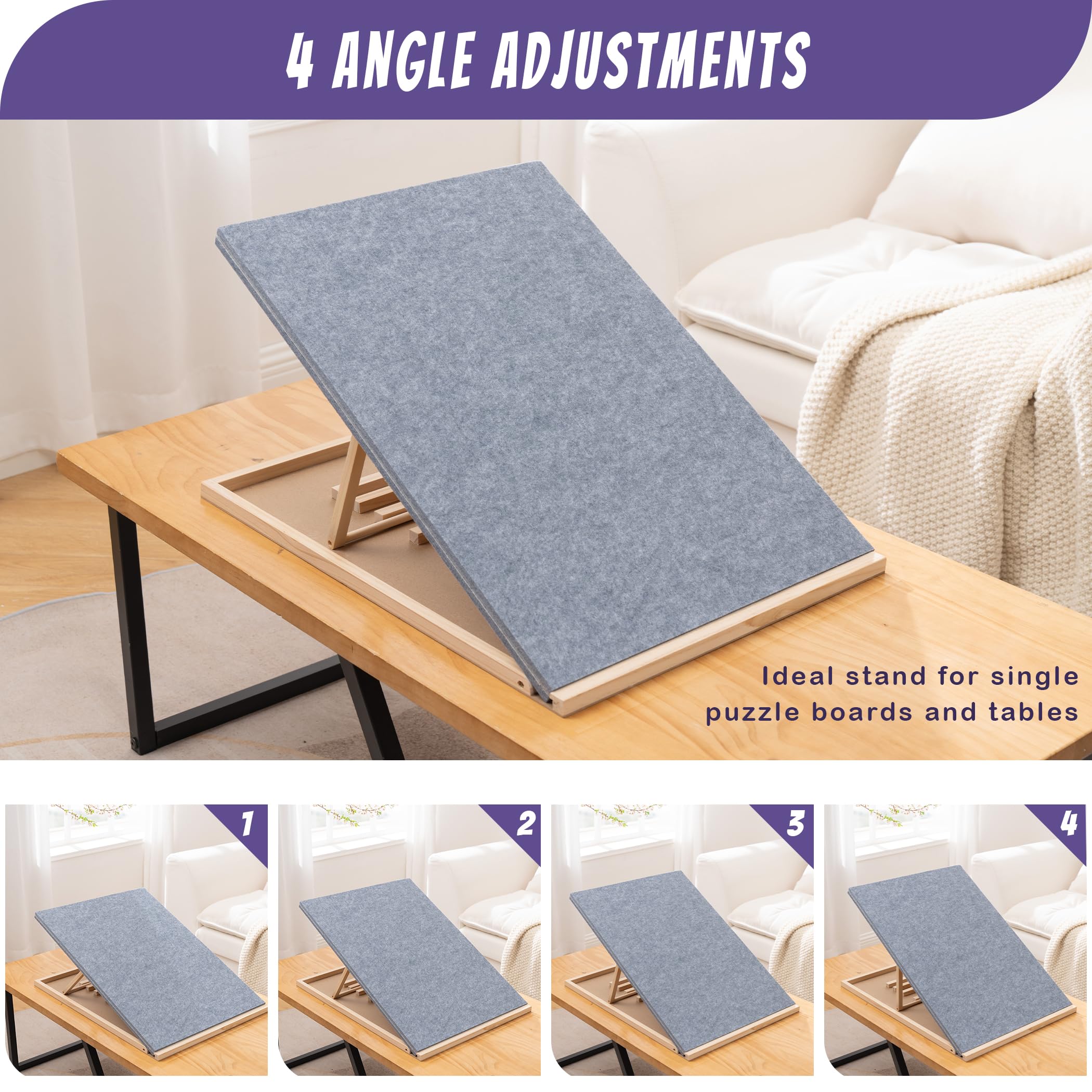 Tektalk wooden easel provides adjustable height for comfortable puzzling positions