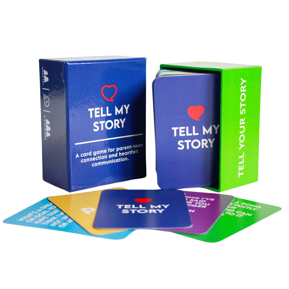 Tell My Story card game cover with prompts inviting conversation.