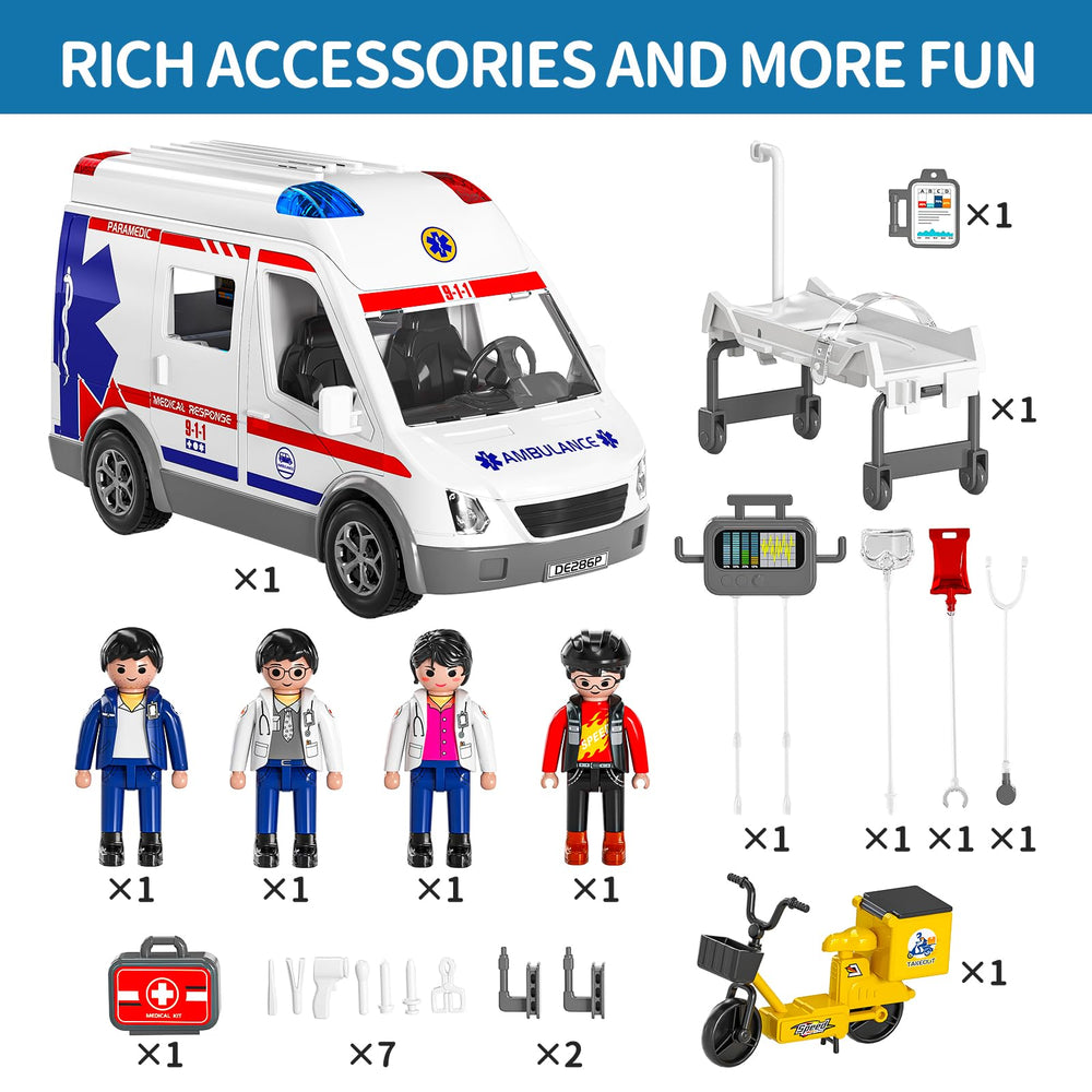 TEMI ambulance toy friction-powered movement offers quick, battery-free play