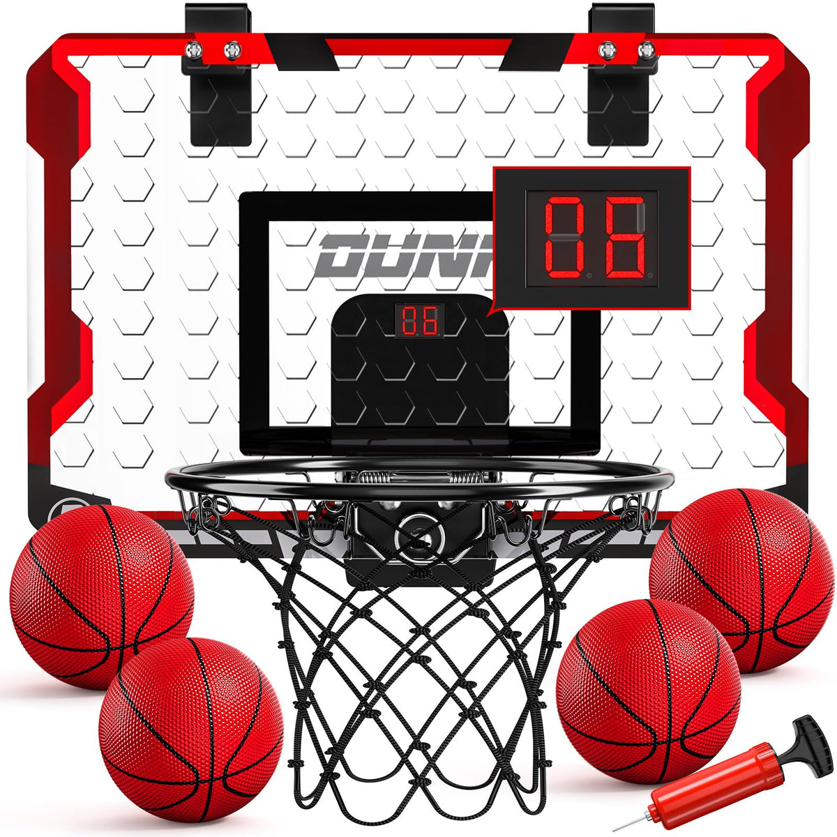 TEMI basketball hoop over-the-door setup for easy indoor play with practical scorekeeping