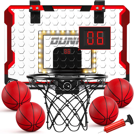 TEMI over-the-door basketball hoop with LED scoreboard for indoor play