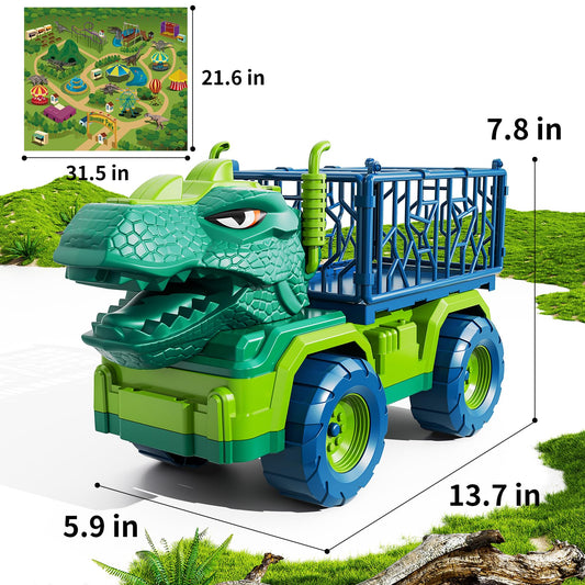 TEMI truck cargo cage open for easy dinosaur toy loading