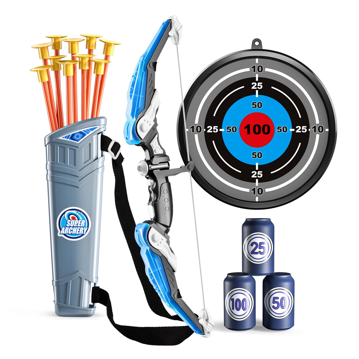 TEMI Kids Bow and Arrow Set LED bow image showing safe indoor and outdoor play.