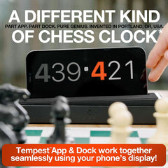 Tempest clock with phone on dock displays timer without cables