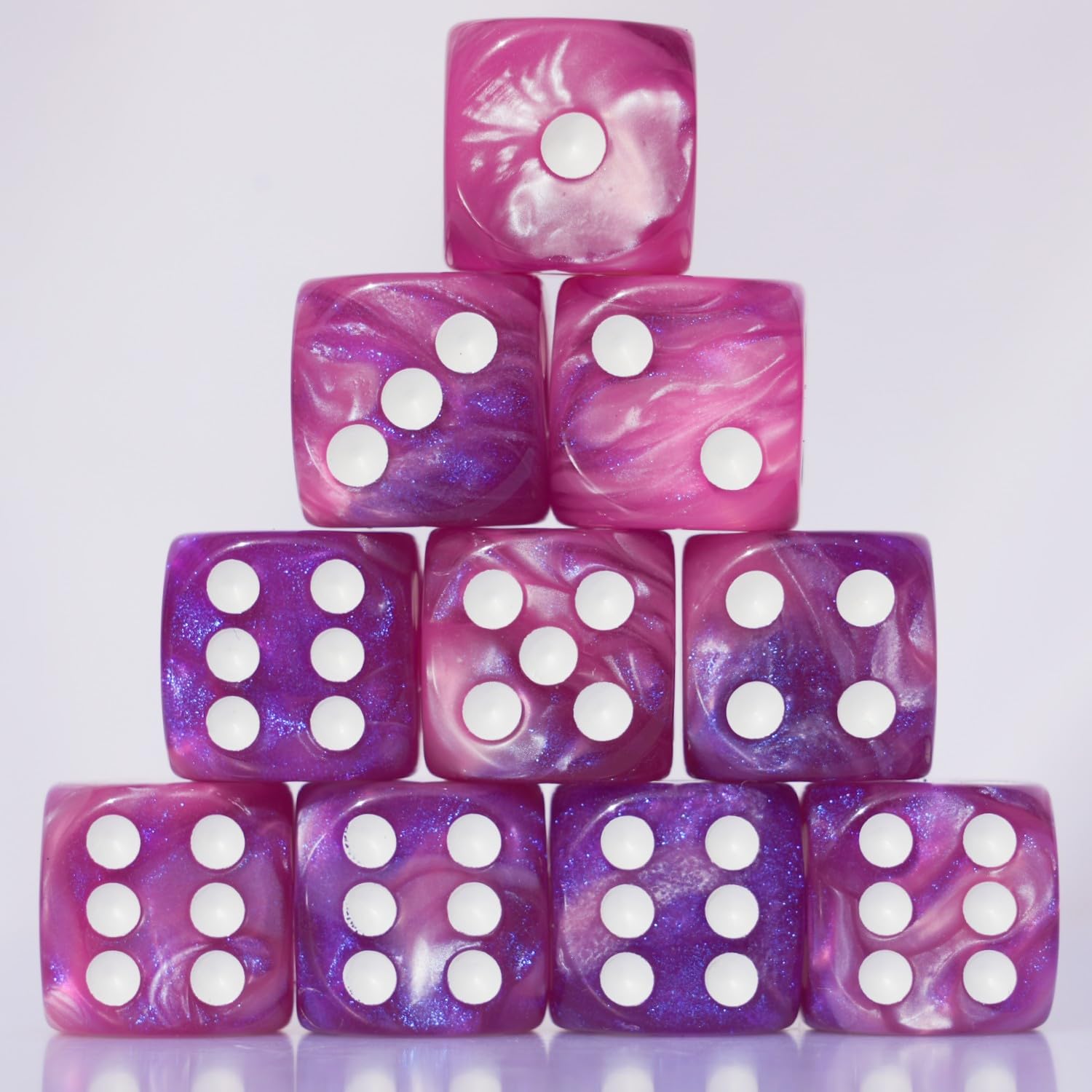 Ten-piece 10 PC D6 dice set in pink and blue for smooth RPG rolls