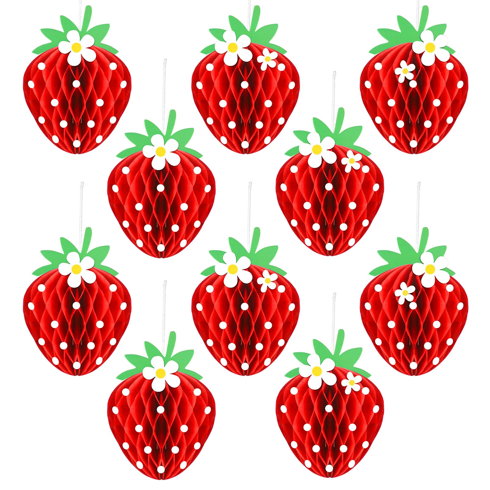 Tenare strawberry honeycomb ball centerpiece in red adds festive berry-themed table décor