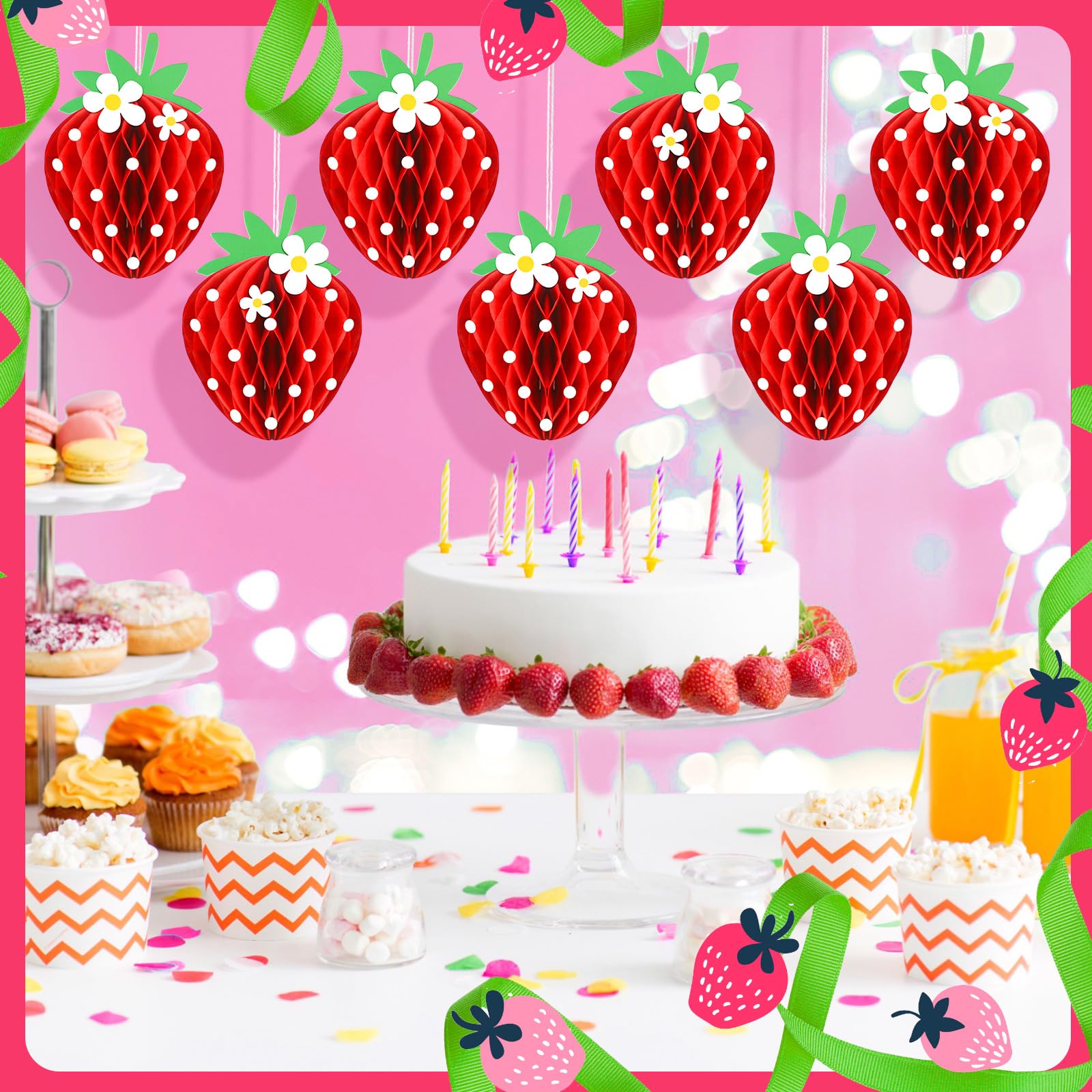 Tenare red strawberry honeycomb decor enhancing a lively party tablescape