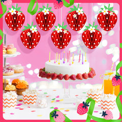 Tenare red strawberry honeycomb decor enhancing a lively party tablescape