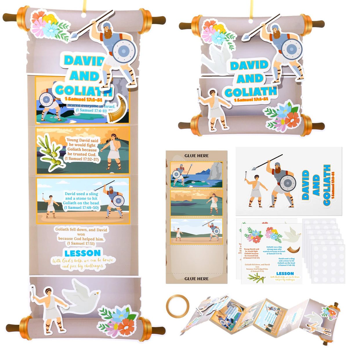 Tenceur David and Goliath craft kit long cards ready for religious projects