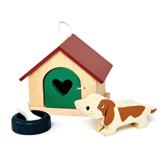 Tender Leaf Toys dog bowl and bone set enhances pretend pet care routines.