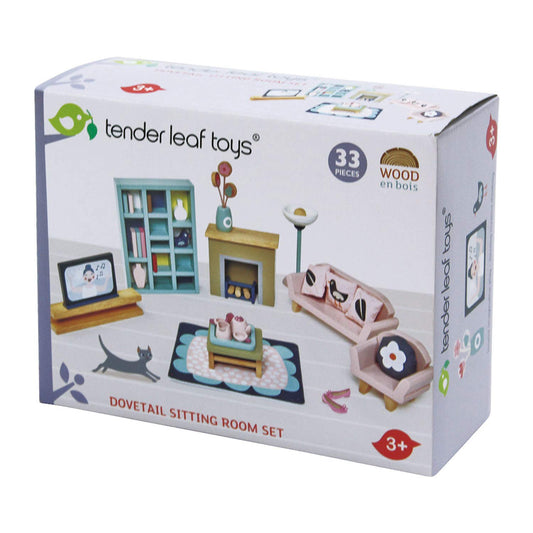 Tender Leaf Toys dovetail coffee table provides a central gathering spot for pretend play.