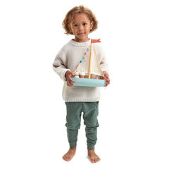 Tender Leaf Sailaway Boat colorful finish demonstrates safe, child-friendly aesthetics