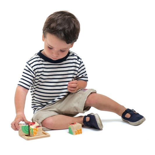 Tender Leaf Toys wooden blocks feature four animal pictures to spark imagination.