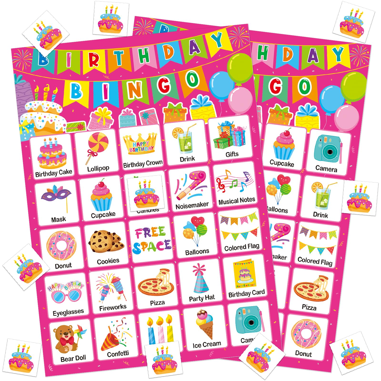 TENDFINE pink birthday bingo cards for 24 players, ideal party activity