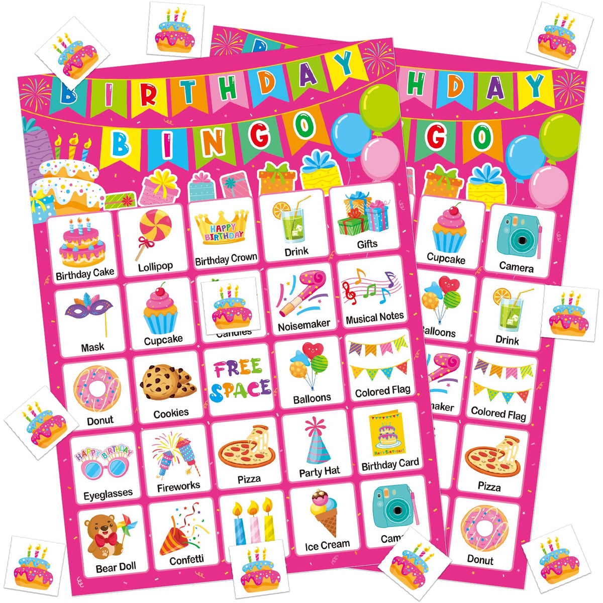 TENDFINE pink birthday bingo cards for 24 players, ideal party activity