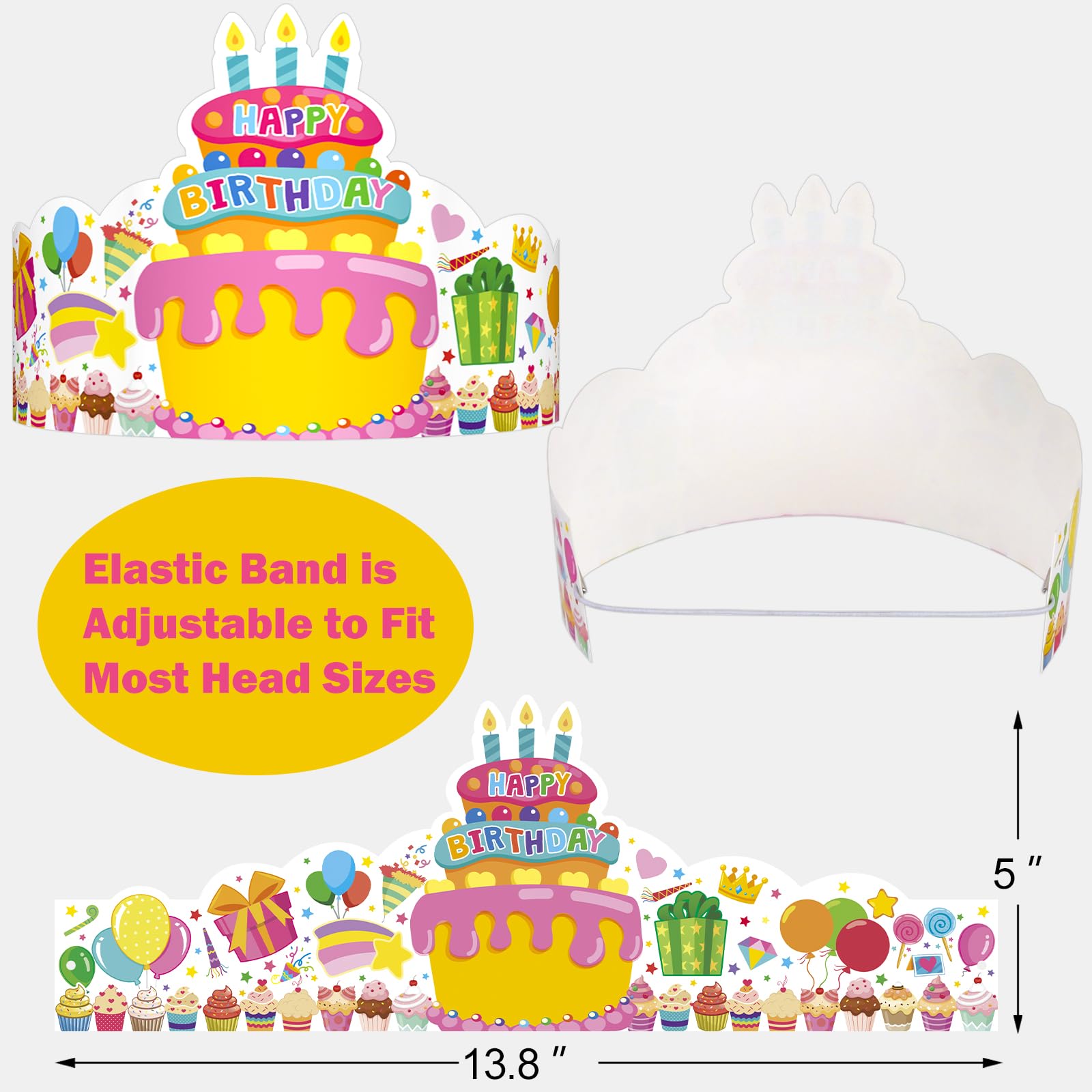 TENDFINE birthday crowns with cake design, perfect for festive classroom parties.