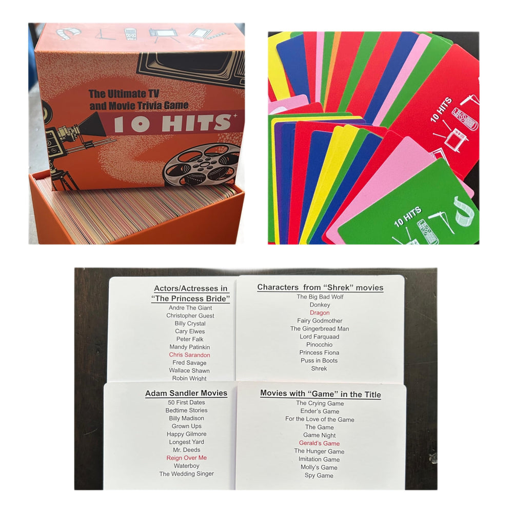 Ten Hits red bonus card emphasizes extra points for tougher answers.