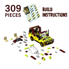 Tenhorses Jurassic Car Building Set close-up reveals durable ABS pieces and authentic detailing.