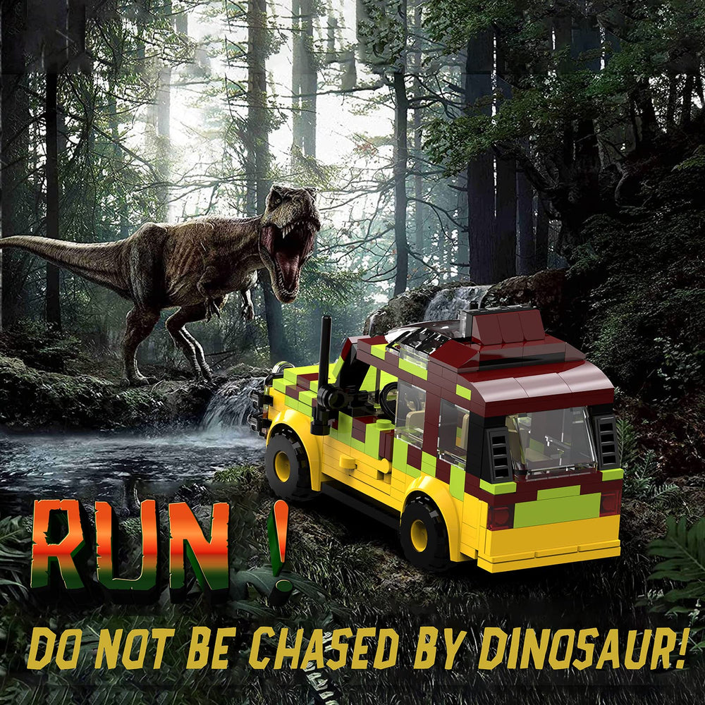 Tenhorses Jurassic Car Building Set packaging and reusable storage bag.
