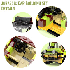 Tenhorses Jurassic Car Building Set, side view, shows colorful bricks for creative building.