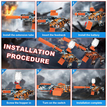 Tentam gel ball blaster magazine-style battery quick swap.