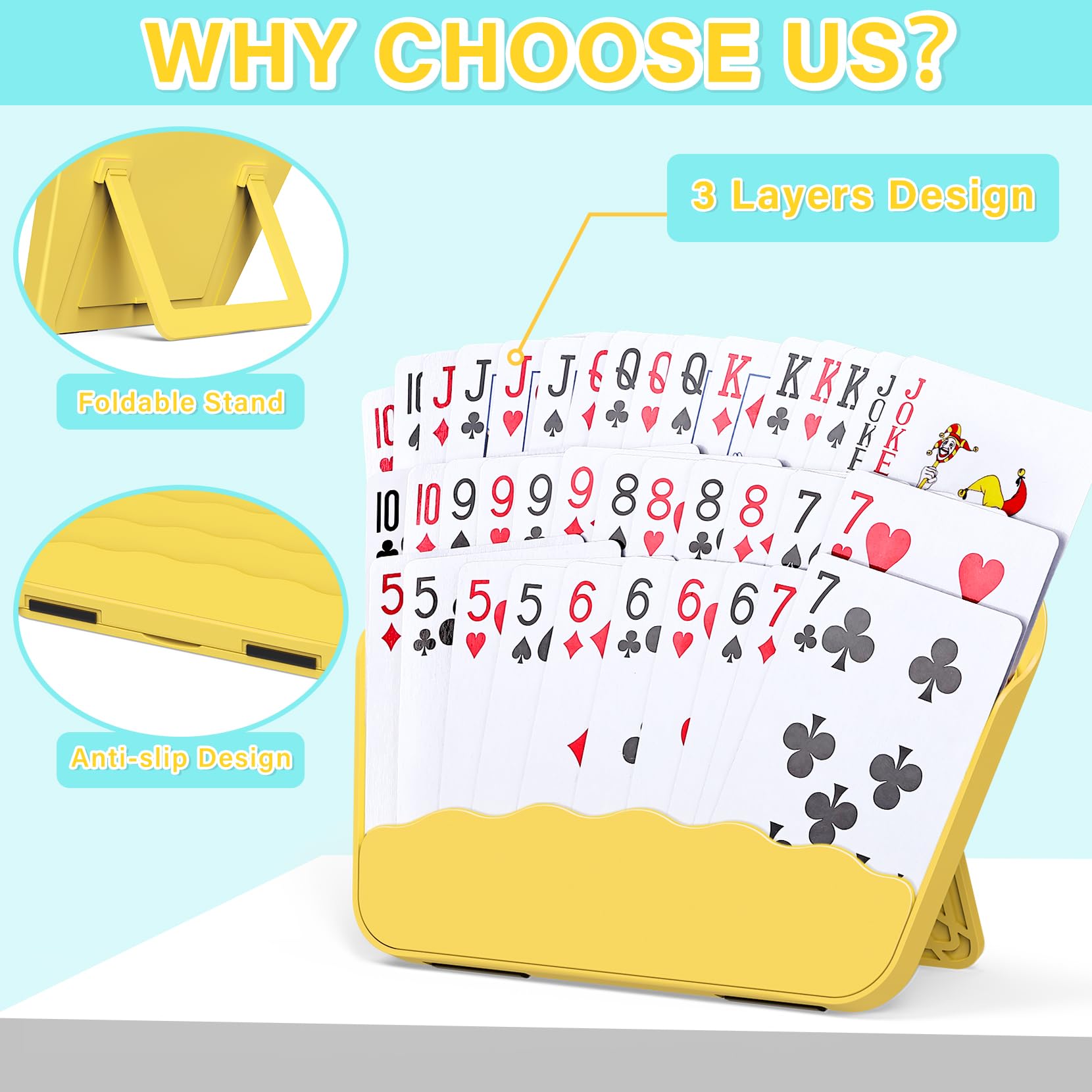 Tenyond card holder 2-pack non-slip base keeps play steady on any surface.