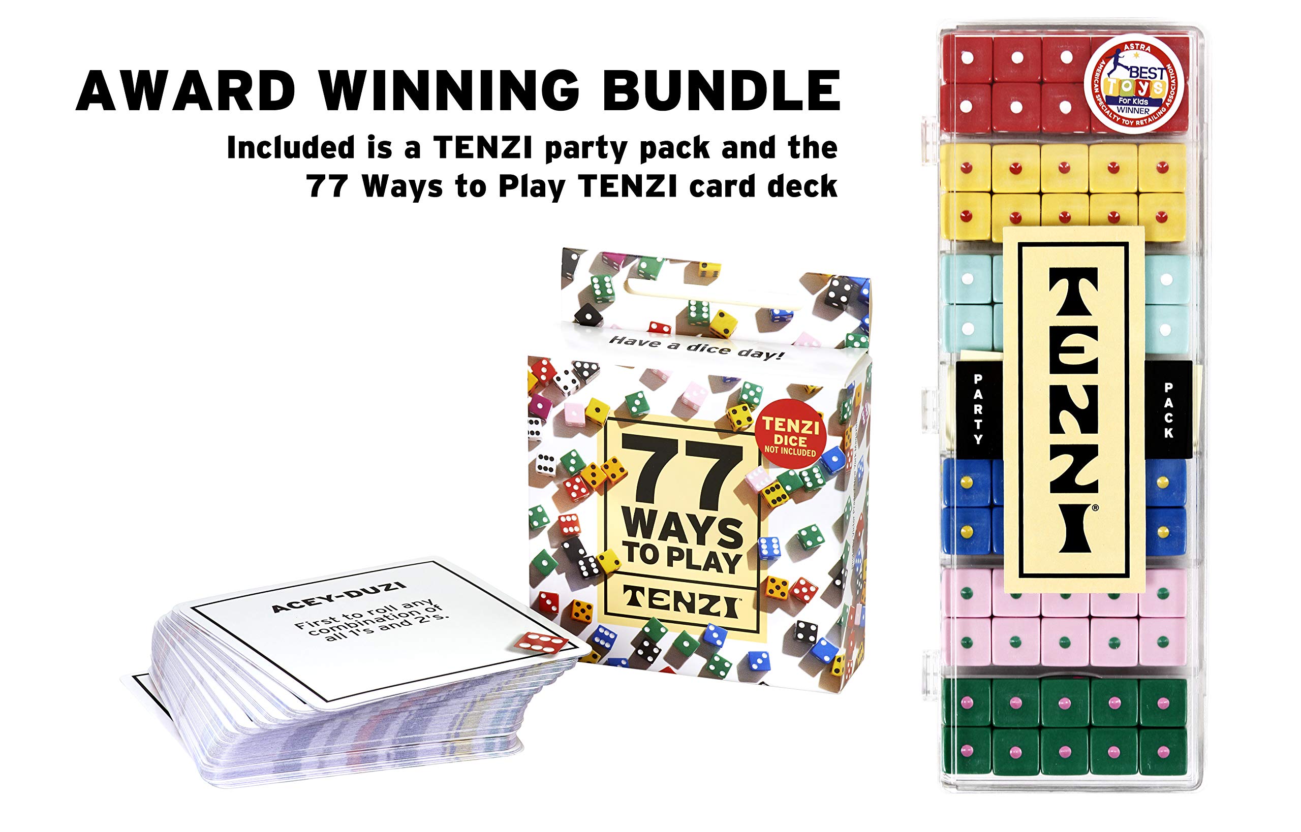 Six sets of TENZI colored dice invite fast play and clear scoring.