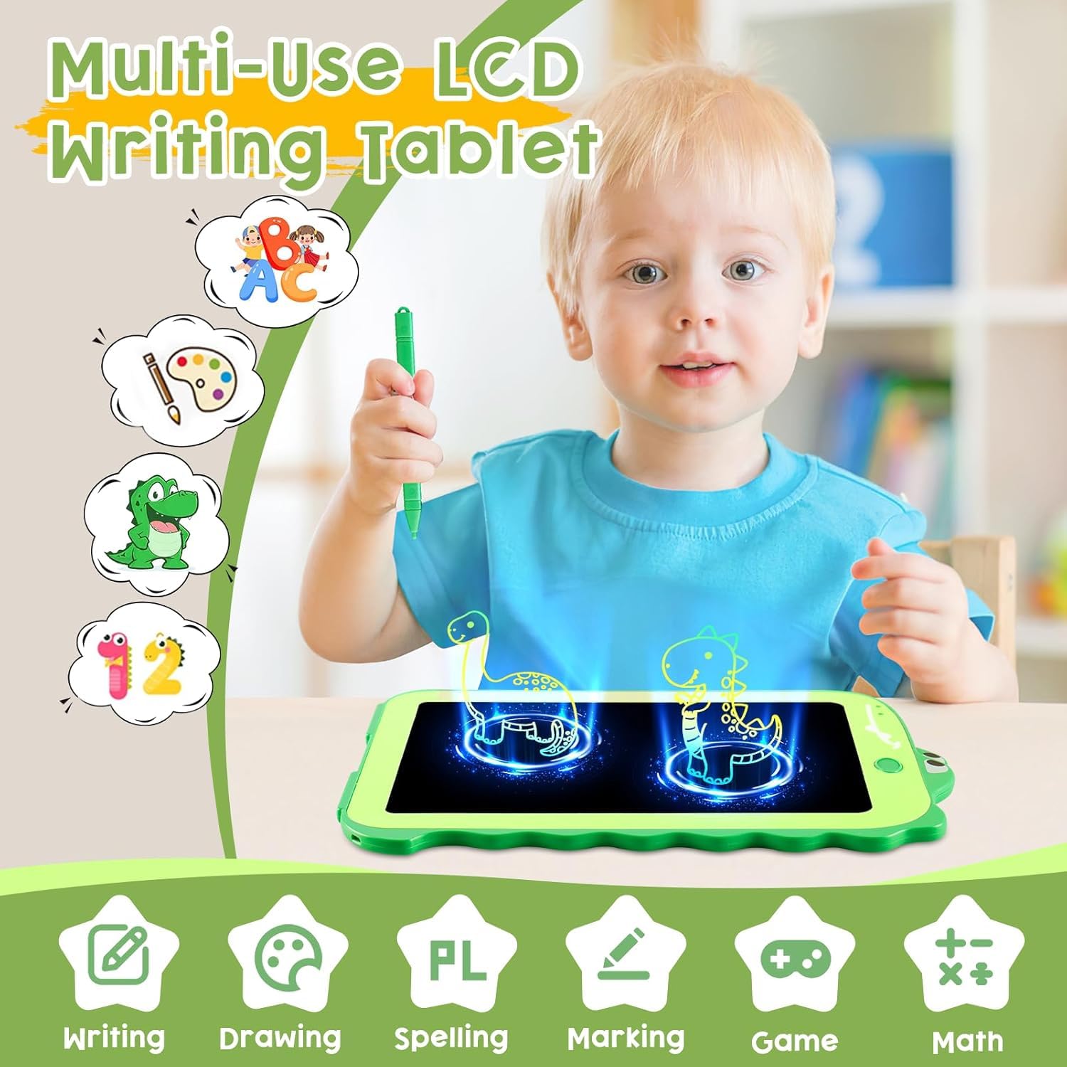 Teriph kids drawing pad with a colorful screen encourages creativity and cleanup-free play.