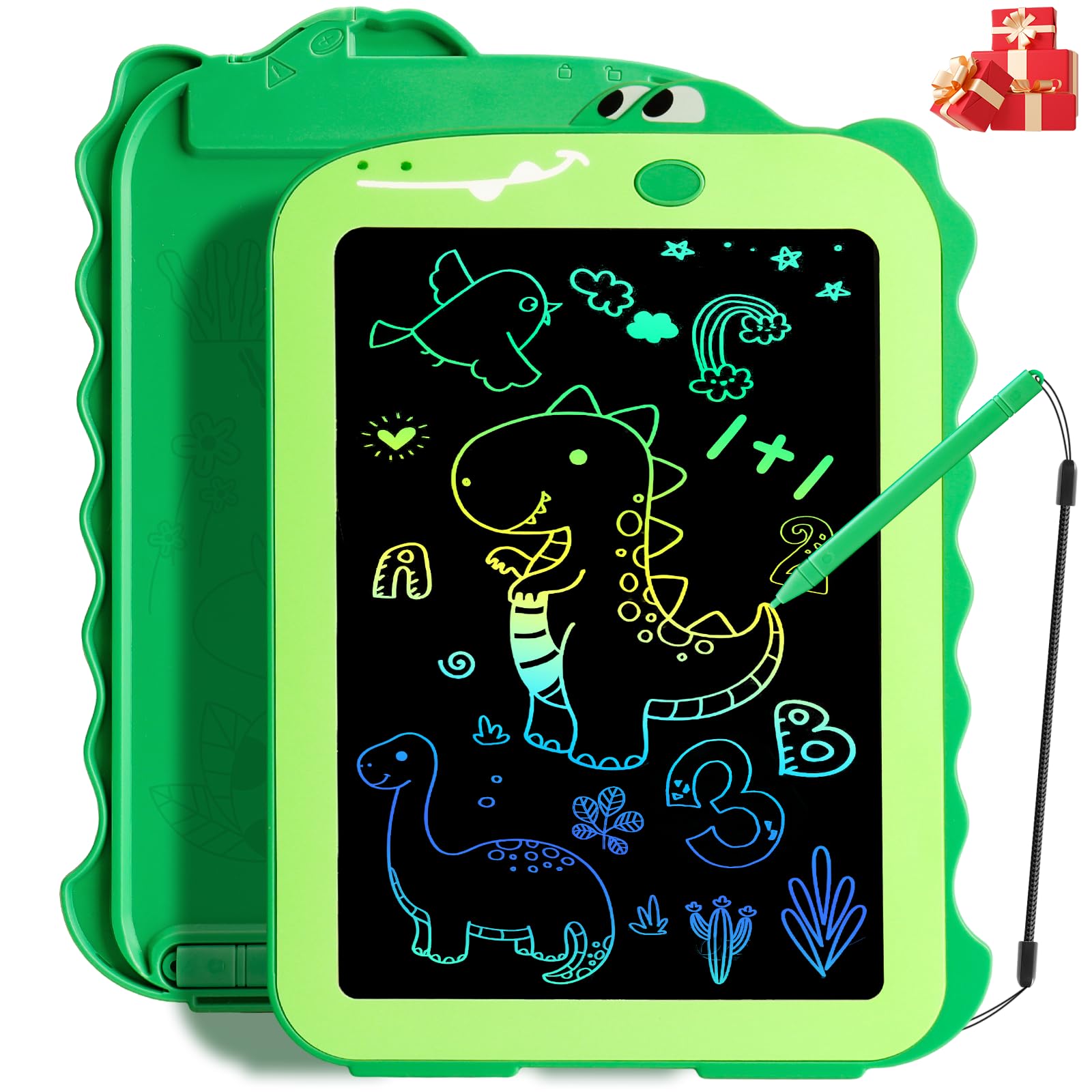 Teriph LCD writing tablet with dinosaur-doodle focus offers mess-free drawing on the go.
